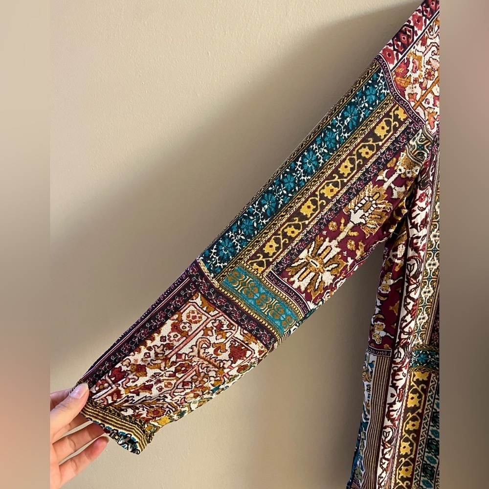 J Jill Button Front Tunic Patchwork Print Long Sl… - image 6